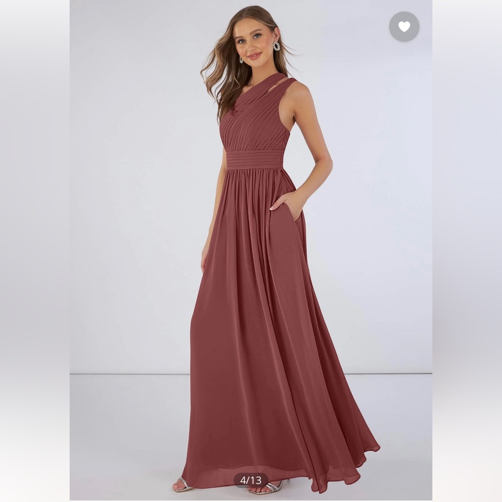 Gently worn Azazie Amethyst Chifron material Bridesmaid Dress. Size 8